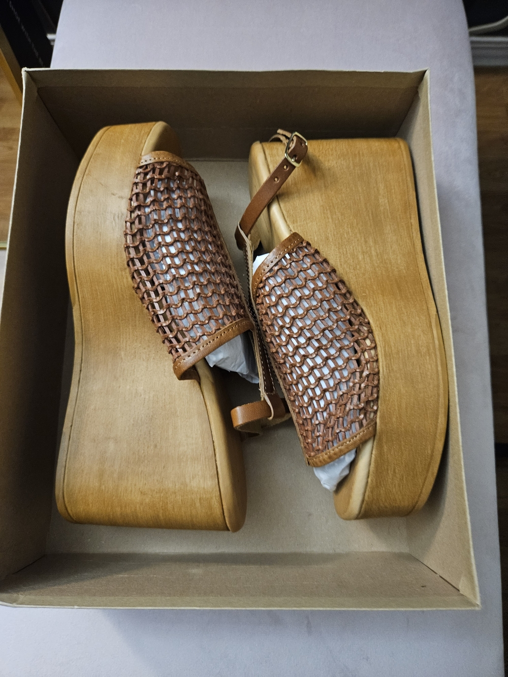 Anthropologie Woven Leather Platform Sandals - Picture 6 of 7